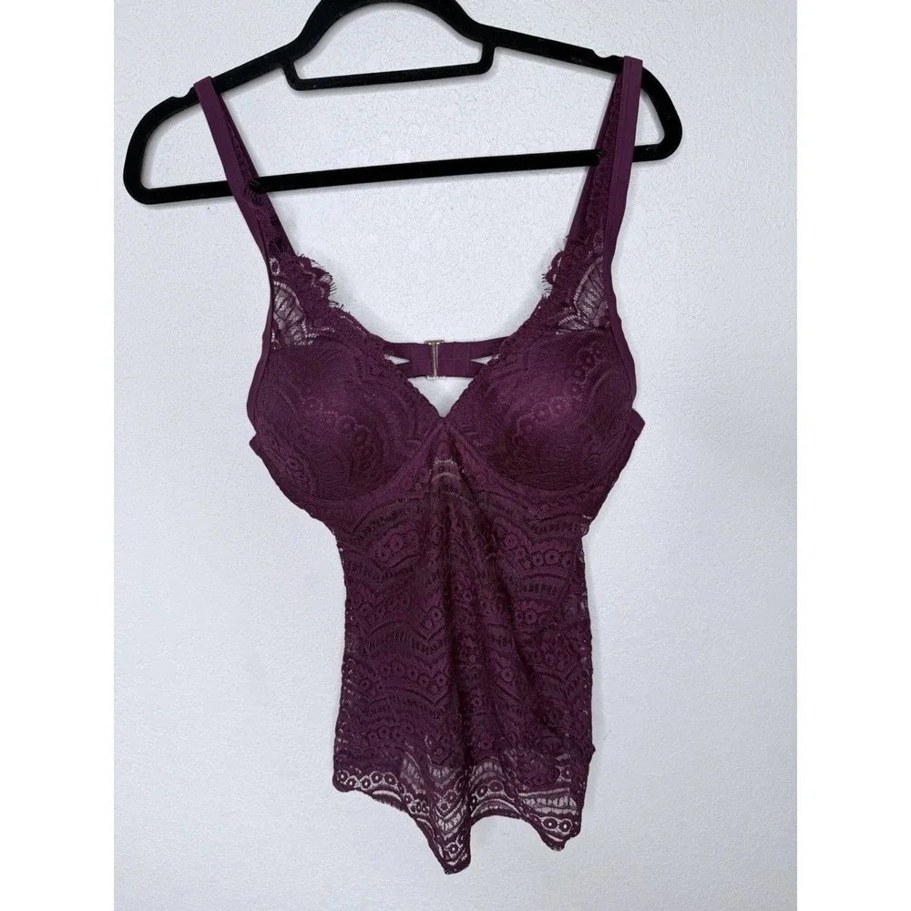 Smart & Sexy Swimwear Tankini Swim Top Womens 36C Purple‎ Crochet Lace Push Up